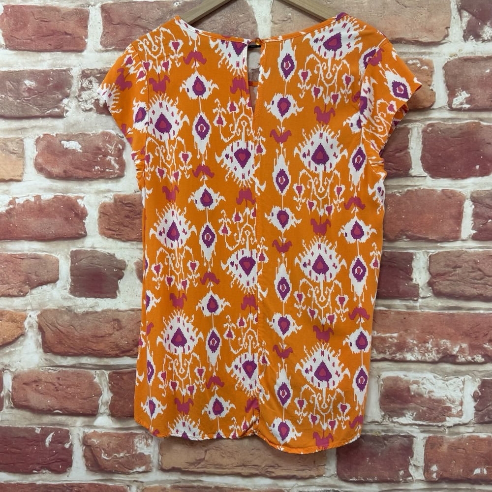 Christian Siriano Top Womens XL Orange Multicolor Boho Abstract Ikat Shirt - Picture 4 of 8